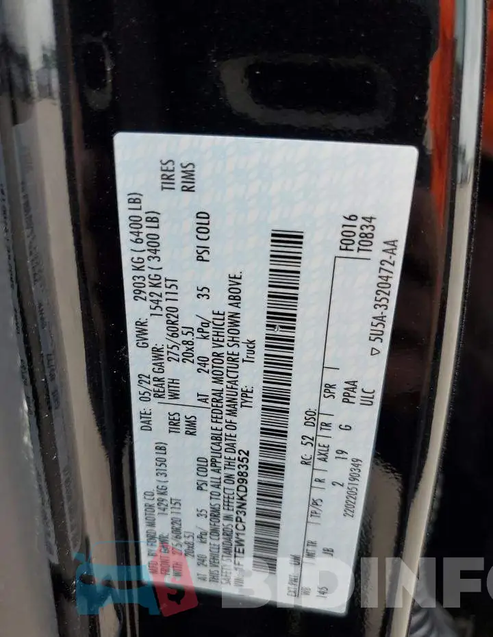 1FTEW1CP3NKD98352 Photo# 12