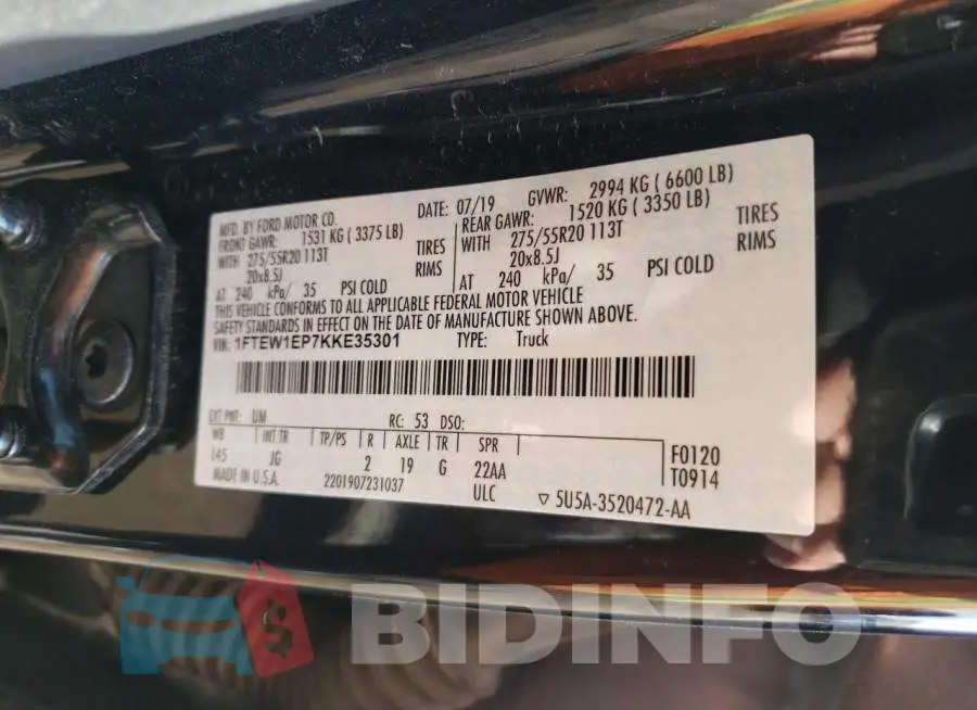 1FTEW1EP7KKE35301 Photo# 13