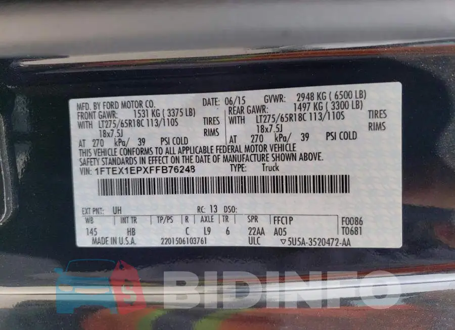 1FTEX1EPXFFB76248 Photo# 12