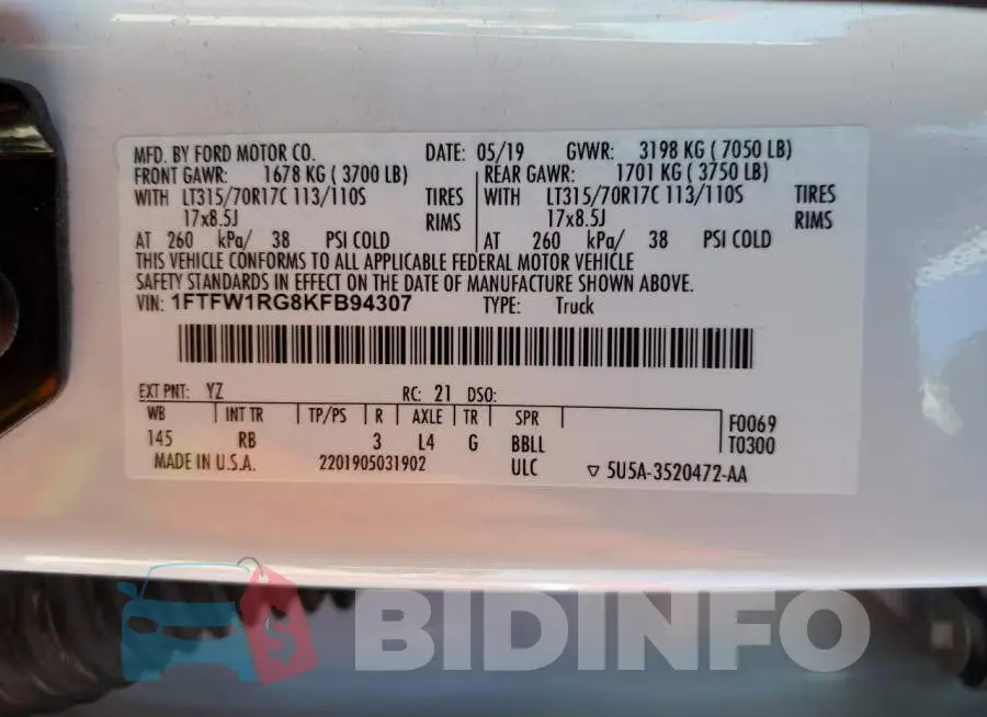 1FTFW1RG8KFB94307 Photo# 12