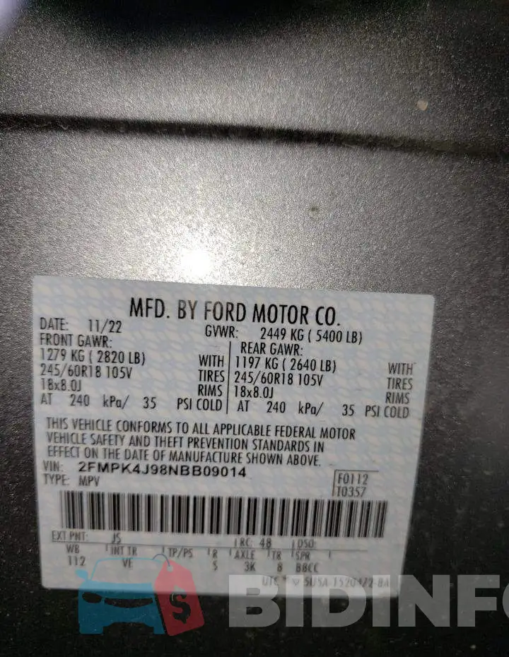 2FMPK4J98NBB09014 Photo# 14