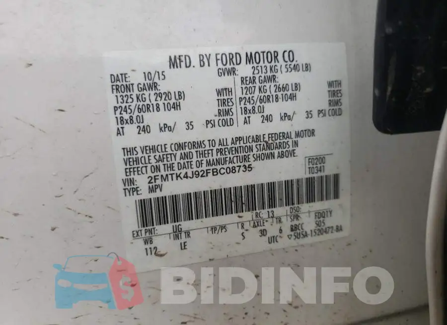 2FMTK4J92FBC08735 Photo# 12