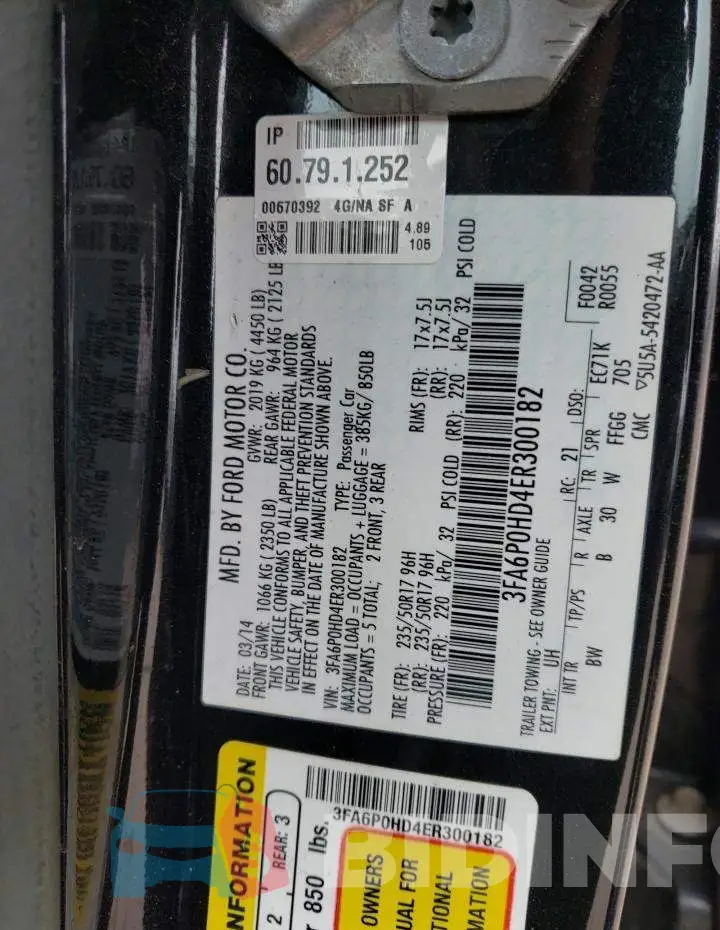 3FA6P0HD4ER300182 Photo# 12