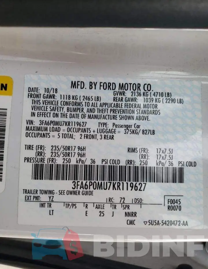 3FA6P0MU7KR119627 Photo# 12