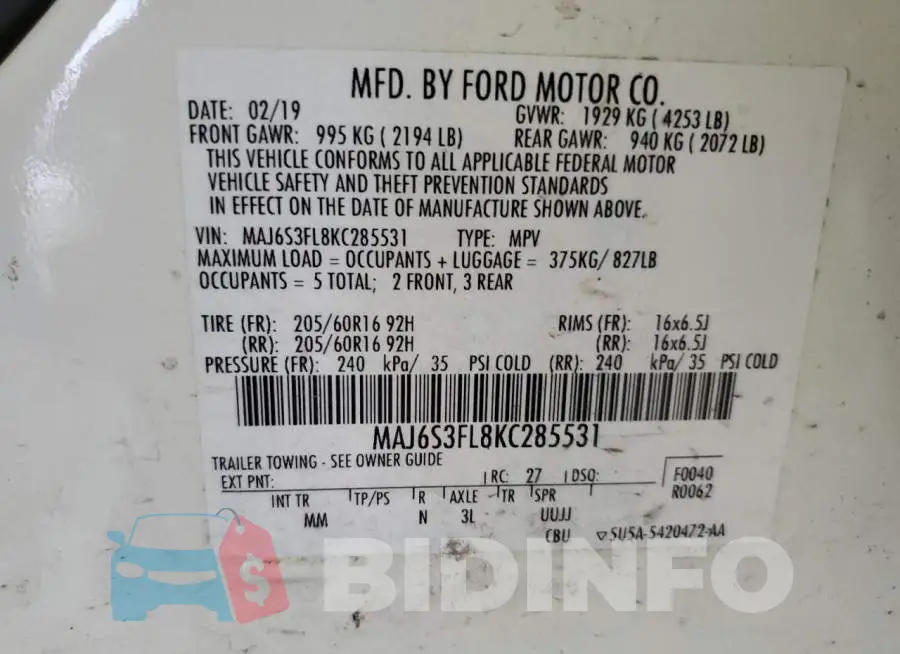 MAJ6S3FL8KC285531 Photo# 13