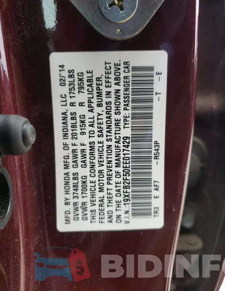 19XFB2F50EE017429 Photo# 12