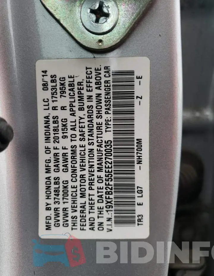 19XFB2F55EE270035 Photo# 12