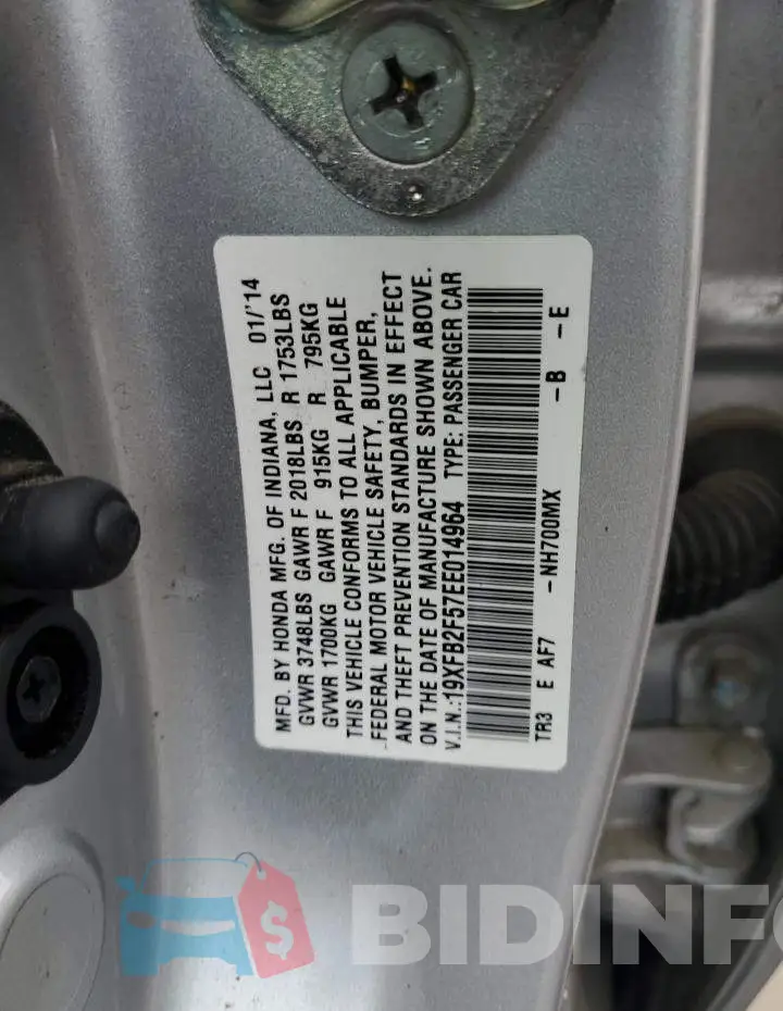 19XFB2F57EE014964 Photo# 12