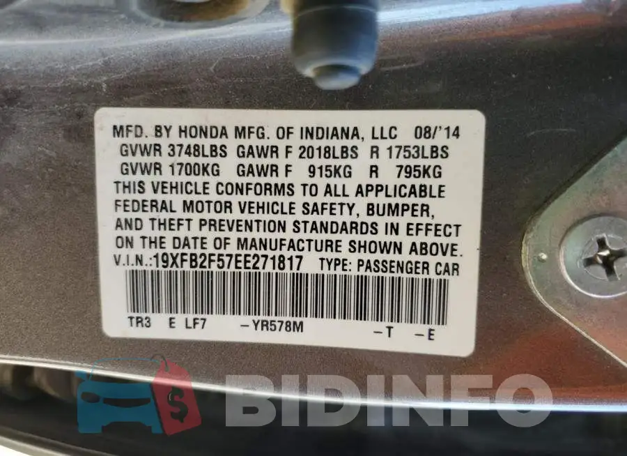 19XFB2F57EE271817 Photo# 12