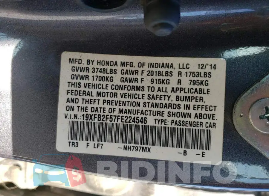 19XFB2F57FE224546 Photo# 13