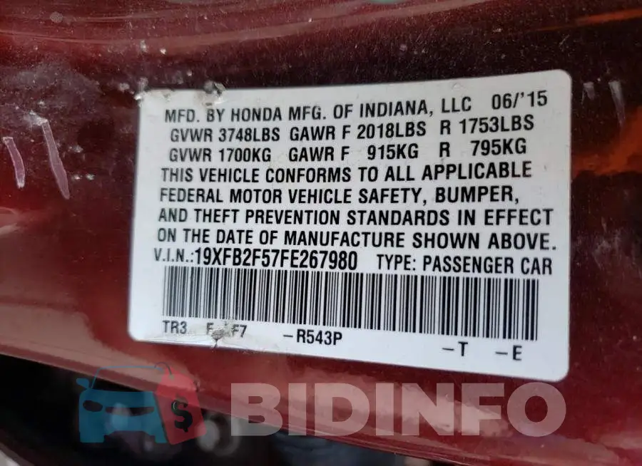 19XFB2F57FE267980 Photo# 12