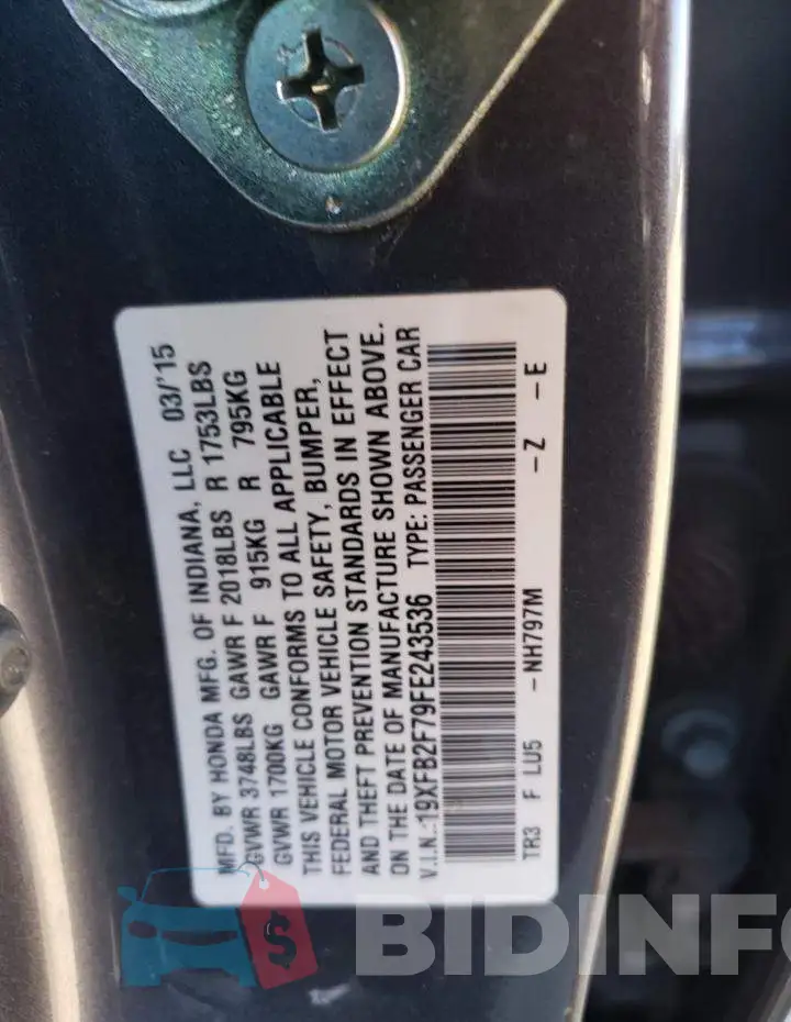 19XFB2F79FE243536 Photo# 12