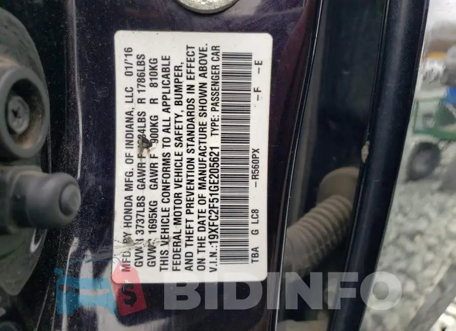 19XFC2F51GE205621 Photo# 14