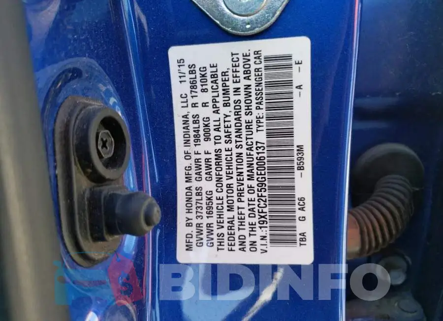 19XFC2F59GE006137 Photo# 12