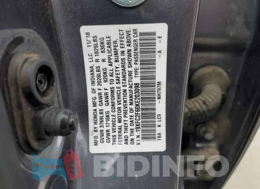 19XFC2F60KE203098 Photo# 12