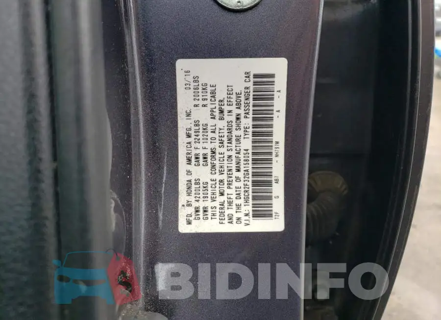 1HGCR2F32GA158054 Photo# 12