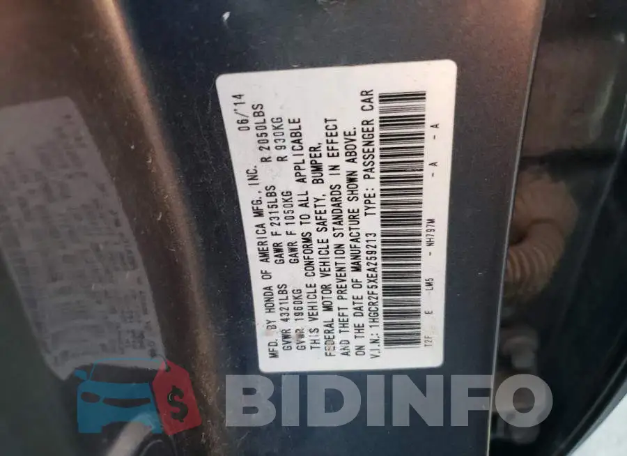 1HGCR2F5XEA259213 Photo# 12