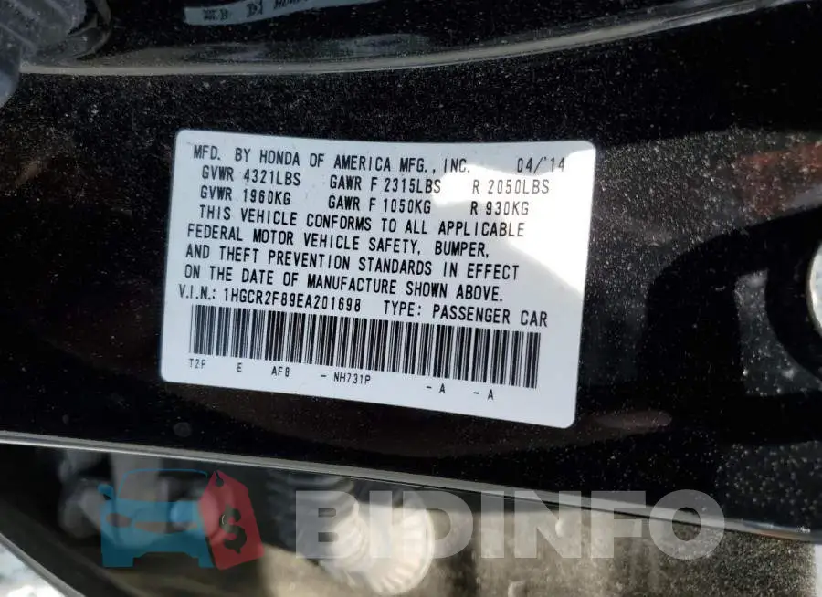 1HGCR2F89EA201698 Photo# 12