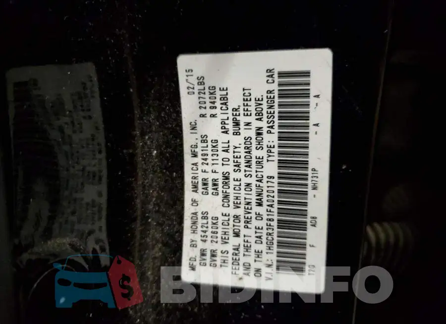 1HGCR3F81FA020179 Photo# 12