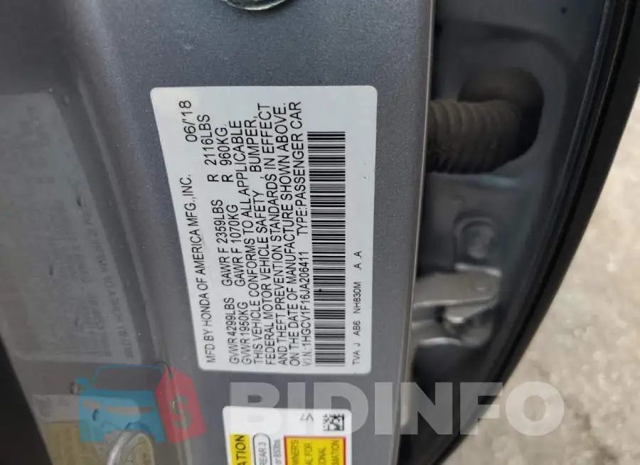 1HGCV1F16JA206411 Photo# 13