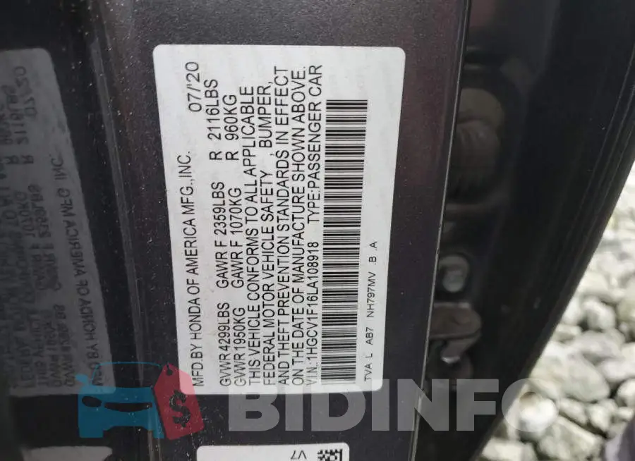 1HGCV1F16LA108918 Photo# 13