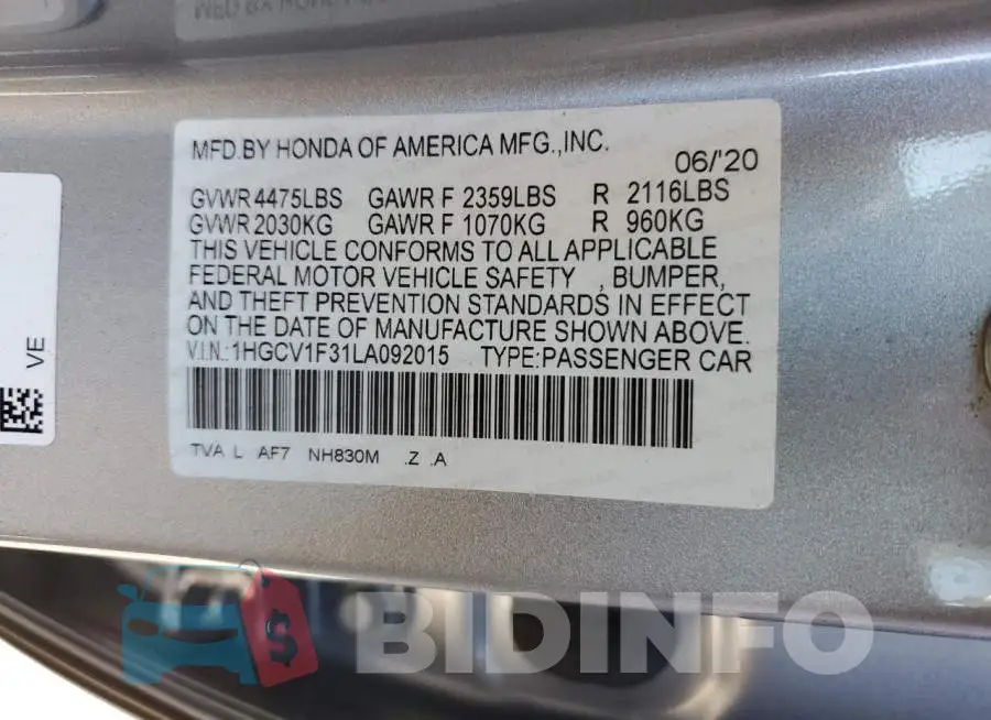 1HGCV1F31LA092015 Photo# 12