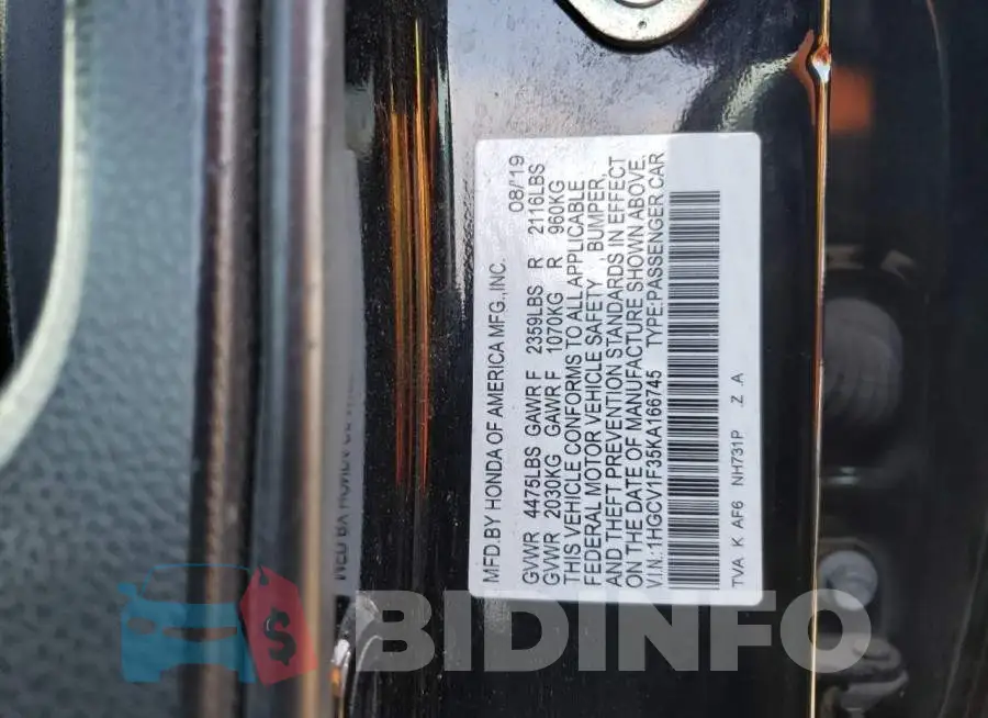 1HGCV1F35KA166745 Photo# 12