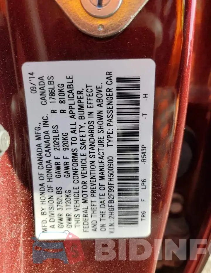 2HGFB2F99FH500900 Photo# 13