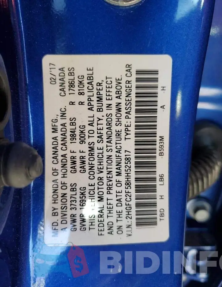 2HGFC2F58HH525817 Photo# 10