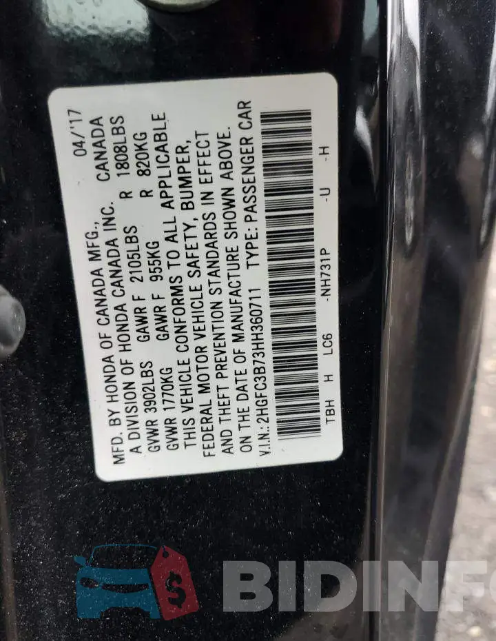 2HGFC3B73HH360711 Photo# 12
