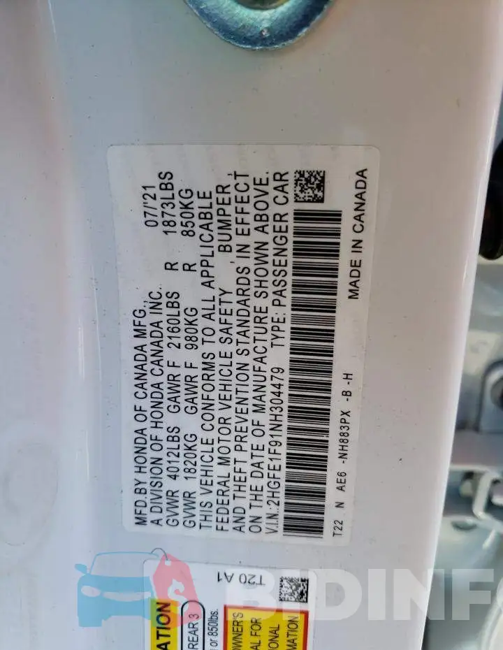 2HGFE1F91NH304479 Photo# 13