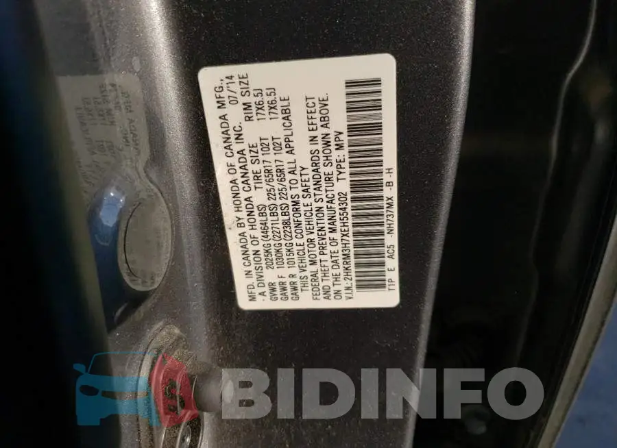 2HKRM3H7XEH554302 Photo# 12