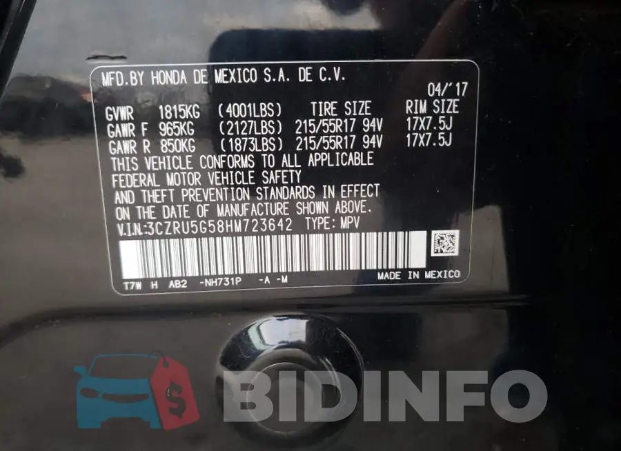 3CZRU5G58HM723642 Photo# 13
