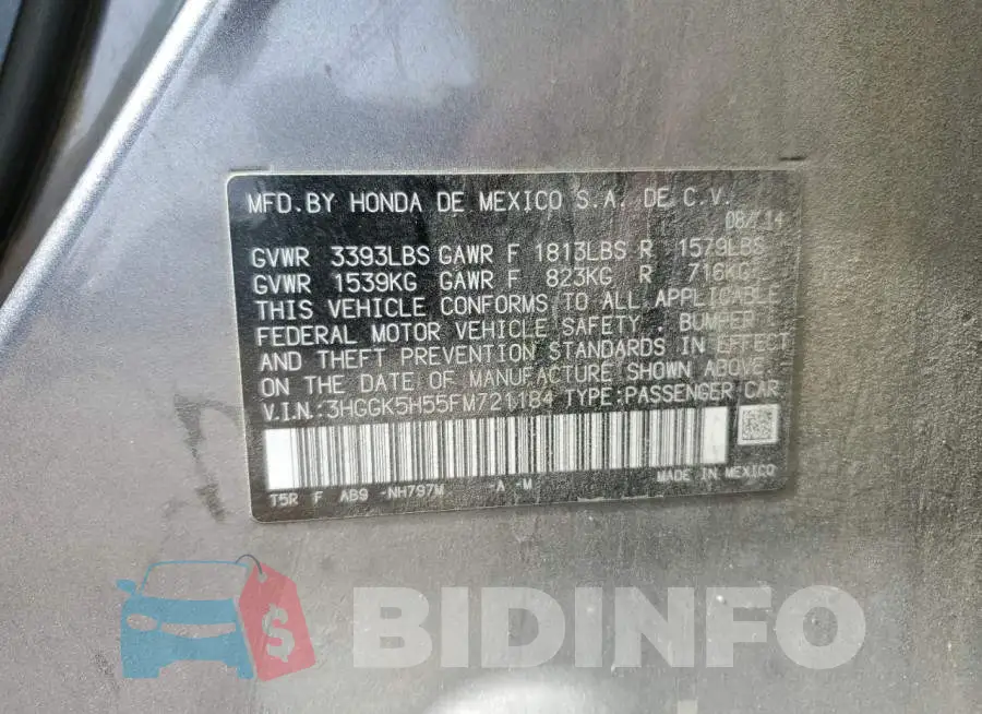 3HGGK5H55FM721184 Photo# 13