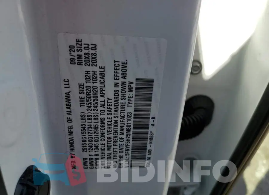 5FNYF5H25MB011023 Photo# 13