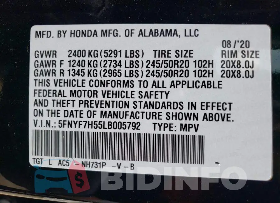 5FNYF7H55LB005792 Photo# 14