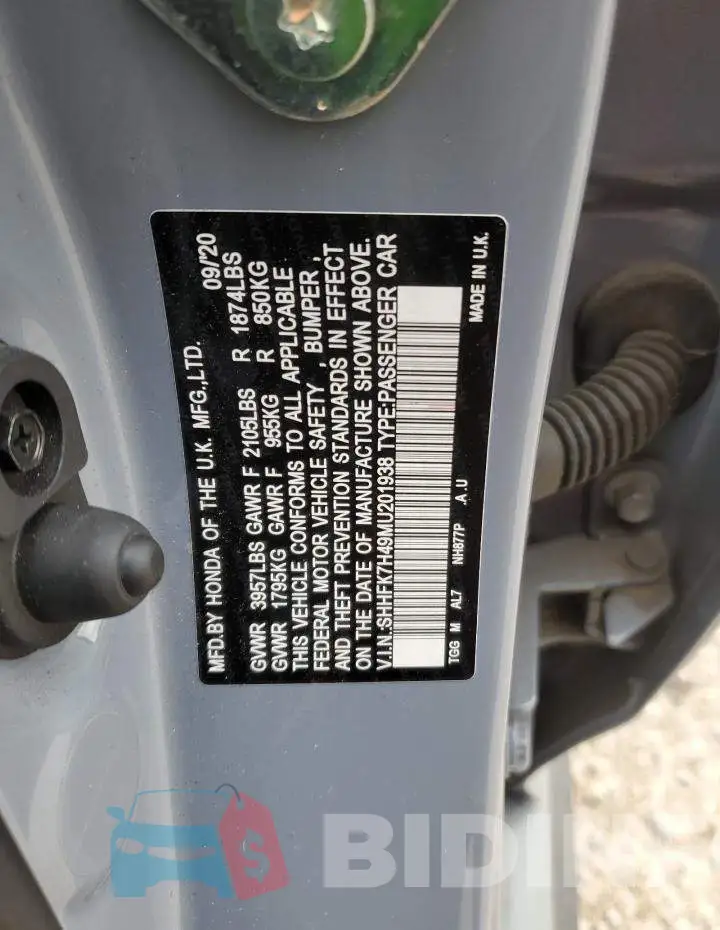 SHHFK7H49MU201938 Photo# 12