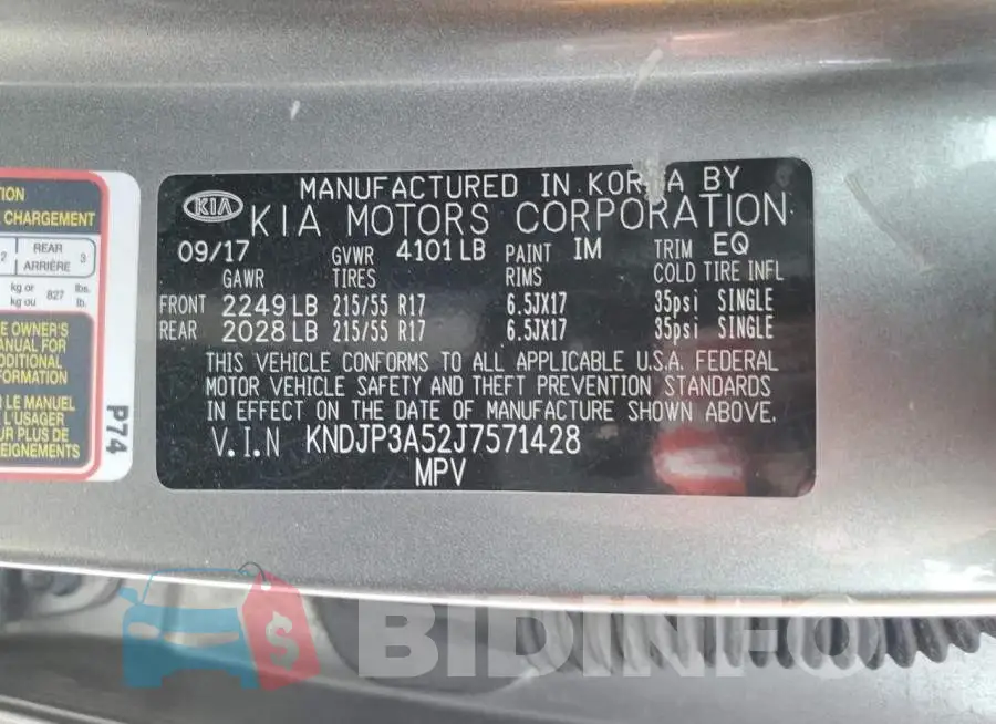 KNDJP3A52J7571428 Photo# 13