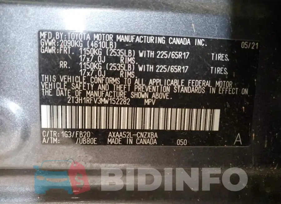 2T3H1RFV3MW152282 Photo# 13
