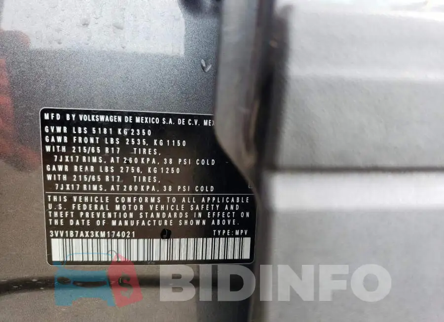 3VV1B7AX3KM174021 Photo# 13