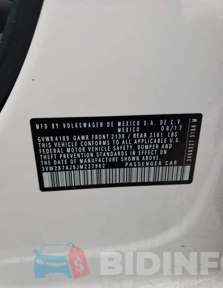 3VW2B7AJ9JM227962 Photo# 12