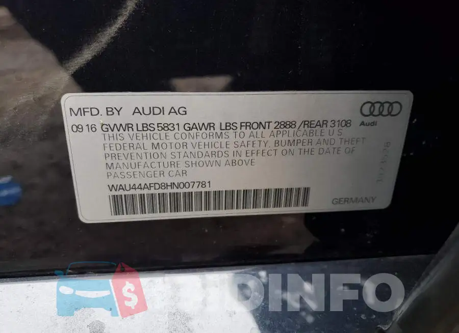 WAU44AFD8HN007781 Photo# 13