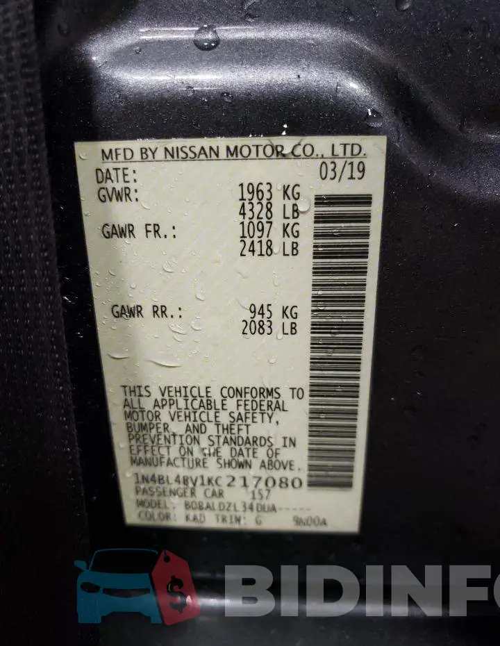 1N4BL4BV1KC217080 Photo# 13