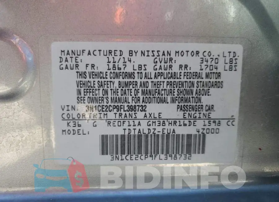 3N1CE2CP9FL398732 Photo# 13