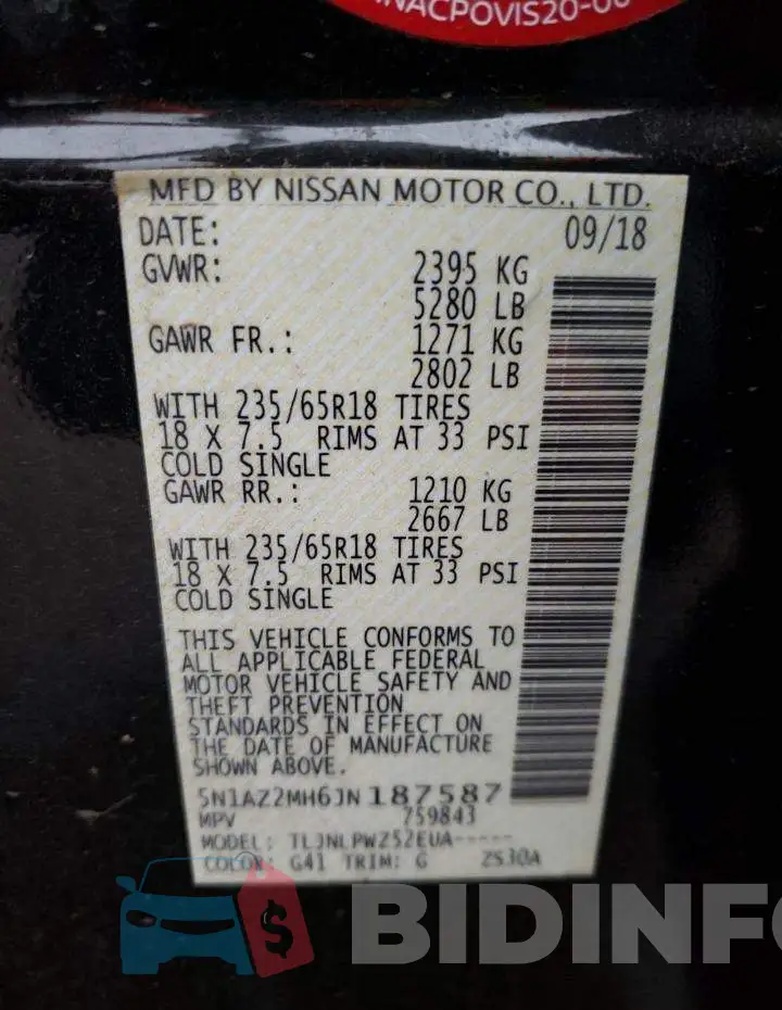 5N1AZ2MH6JN187587 Photo# 13