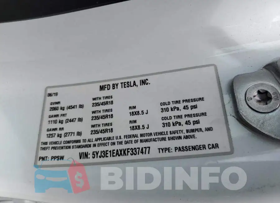 5YJ3E1EAXKF337477 Photo# 13