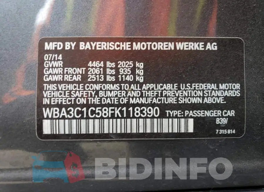 WBA3C1C58FK118390 Photo# 12