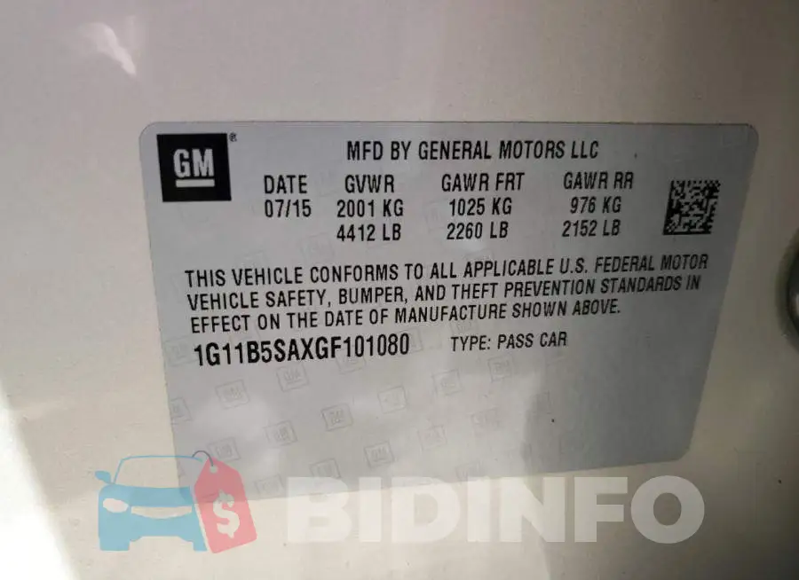 1G11B5SAXGF101080 Photo# 12