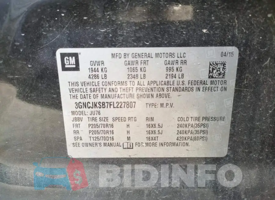 3GNCJKSB7FL227807 Photo# 14