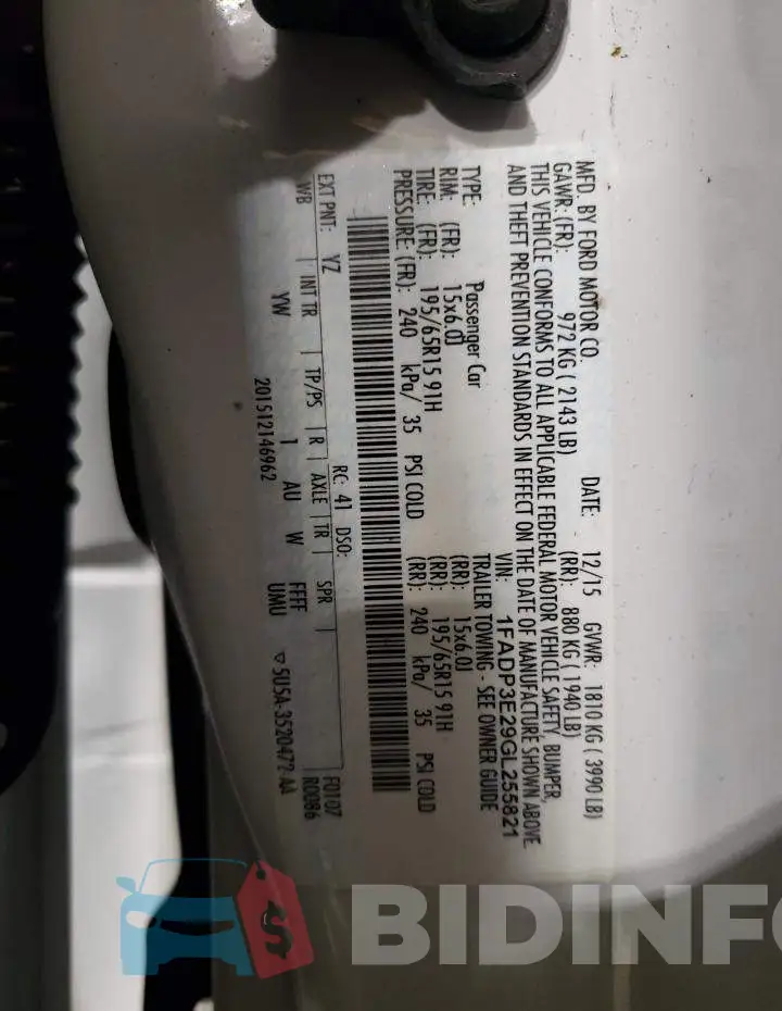 1FADP3E29GL255821 Photo# 12